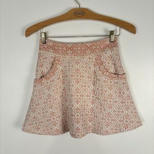 Free People Womens Size 2 Jacquard Pink Skater Skirt Pockets